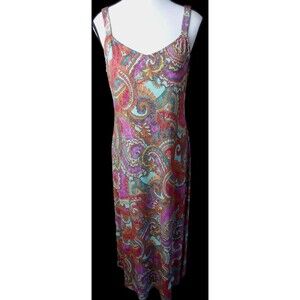 Ivy lane Dress Maxi Sleeveless Paisly Slit Sides Size PM made in usa